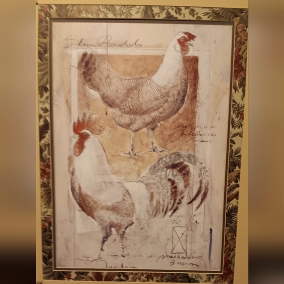 Rooster and Hen picture with antique frame - Picture 3 of 5